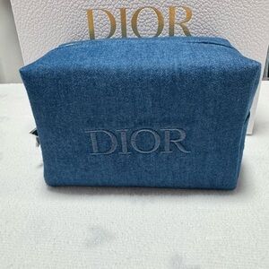 Dior Denim Embroidered Logo Pouch - Blue